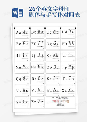 26个英文字母印刷体与手写体对照表